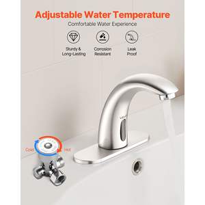 Grifo de Lavabo Automático con Sensor de Movimiento Sin Contacto, de Níquel Cepillado Plateado, Funciona con Batería, Temperatura Ajustable, Grifo de Tubería de 9/16 - Product Image 4