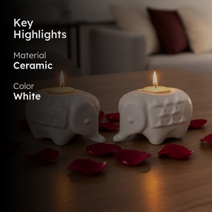 2025 Best Seller Glossy Black white ceramic <b>elephant</b> tea light <b>candle</b> holders set of two elegant abstract lucky animal figurines - Product Image 3