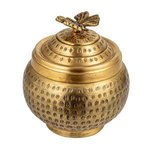Round Hammered Metal Container with <b>Butterfly</b> Finial Brass Finish <b>Decorative</b> Storage Box for Home <b>Decor</b> - Product Image 5