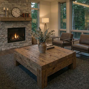 Mesa de Centro de Madera Maciza de Estilo Vintage Premium con Textura de Grano Natural Desgastado, Diseño de Marco Grueso y Base de Soporte Resistente - Product Image 1