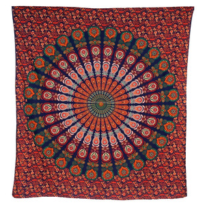 Queen Boho Peacock Mandala Tapiz Colgante de pared Floral Decoración para el hogar Colcha - Product Image 5