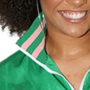 AKA Green <b>Track</b> <b>Jacket</b> Women Zip Up Athletic Top Pink Stripe Trim Casual Sporty Sorority Greek Apparel Stylish Outerwear - Product Image 6