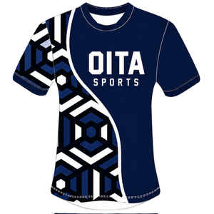 Conjunto de Camiseta y Pantalones Cortos de Rugby con Diseño Geométrico Azul Marino, Negro y Blanco, Cuello Redondo, Manga Corta, Personalizable, Transpirable, para Entrenamiento Deportivo en Equipo - Product Image 3