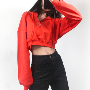 Vêtements décontractés d'été pour femmes, sweats à capuche à fermeture éclair quart de tour, vente en gros, style punk à épaules tombantes pour femmes - Product Image 1