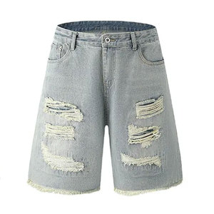 Shorts en jean déchirés pour hommes très demandés, lavables, respirants, en coton de haute qualité, taille haute, coupe droite, décontractés, été - Product Image 1