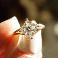 Bague de fiançailles en moissanite taille princesse 3 carats, sertie minimaliste à griffes, en argent sterling 925, pour mariage