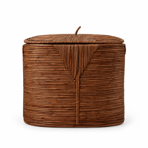 Panier à linge ovale en rotin naturel personnalisé avec couvercle, anti-poussière, résistant à l'eau, organiseur de vêtements, bac de rangement pour la cuisine - Product Image 1