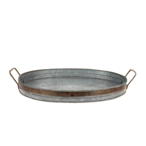 Galvanized Metal Oval Serving <b>Tray</b> With Aged Rust Trim And Sturdy Metal Handles Table Decorative <b>Butler</b> <b>Tray</b> For Home Kitchen - Product Image 1