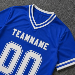 เสื้อบาสเก็ตบอลสีน้ำเงินแบบกำหนดเอง คอวี แขนสั้น พิมพ์ลายแบบระเหิด ระบายอากาศได้ดี ซับเหงื่อ สำหรับผู้ใหญ่ แบบเรียบ - Product Image 3