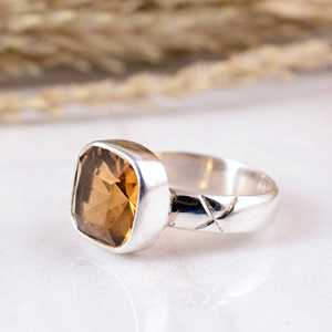 925 Sterling Silver Golden Citrine Ring Natural <b>Cushion</b> Gemstone Bezel Set Boho Hippie Style <b>Statement</b> Jewelry Handcrafted - Product Image 3