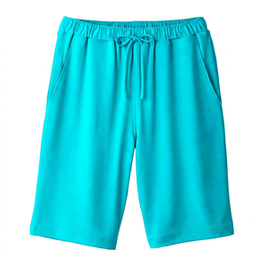 Pantalones Cortos Bermuda de Algodón Azul Marino para Hombre, Cintura con Cordón, Bolsillos, Color Sólido Informal, Tejido de Punto Transpirable - Product Image 3