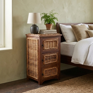 New Modern <b>Minimalist</b> Manado Wooden Storage Cabinet Natural Rattan Wicker 3 Drawers Chest Side <b>Table</b> Storage Unit Nightstand - Product Image 3