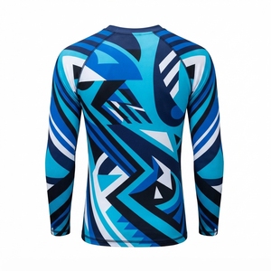 เสื้อรัดกล้ามเนื้อแขนยาวสำหรับผู้ชาย พิมพ์ลายแบบ Heat-Transfer แห้งเร็ว สำหรับเล่นกีฬา ลายเรขาคณิต สีน้ำเงิน ขาว ดำ UPF50 - Product Image 3