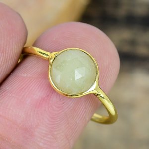 Natural Yellow Kyanite 5mm Round Gemstone <b>Ring</b> 18k Gold Micron Over 925 Sterling <b>Silver</b> - Product Image 1