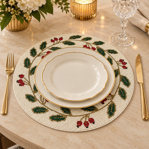 Beaded Placemat Round <b>Glass</b> Bead <b>Table</b> <b>Mat</b> Floral Botanical Dining <b>Table</b> Decor for Home Wedding Party Dinner <b>Table</b> |Elegant Chic - Product Image 2