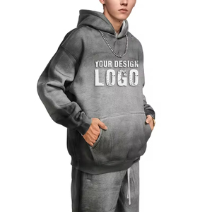 Street Hip Hop Washed <b>Spray</b> Dyed Oversized Mens Hoodies Customized Logo Plus Fleece Gradient Color Loose Men's Hoodies - Product Image 3
