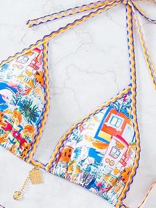 Women's 2-Piece Spandex/Nylon Beach Bath Bikini Set with Halter Neckline Floral Pattern <b>V</b>-<b>Strings</b> - Product Image 6