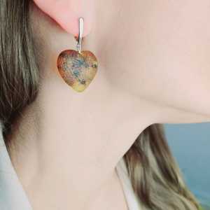 Carved Natural Baltic Amber Heart Earrings Large Teardrop Silver Chunky <b>Drop</b> Gemstone Jewelry Gift For Women - Product Image 6