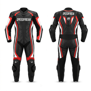 ชุดหนังมอเตอร์ไซค์แบบชิ้นเดียวสำหรับผู้ชาย SPEEDFREAK แขนยาว กันลม สำหรับแข่งรถ สีดำ แดง ขาว - Product Image 1
