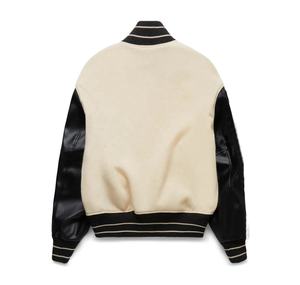 Chaqueta de bombardero universitaria con mangas de cuero y forro acolchado personalizado, chaqueta universitaria de lana de béisbol, chaquetas con letras de chenilla bordadas - Product Image 2