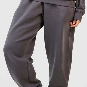 Conjunto de dos piezas de chándal de algodón grueso para mujer: sudadera con capucha de hombros caídos y pantalones de chándal de pierna recta - Product Image 5