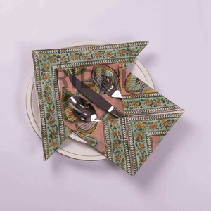 Hand Block Printed Cotton Napkins Floral Pink Border Reusable Dinner Napkins Bulk Wholesale for <b>Kitchen</b> Party Hotel <b>Table</b> Linen - Product Image 1