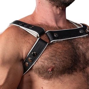Mens Hunter Leather Harness White Adjustable Shoulder Straps Premium Leather Club Wear Body Harness - Product Image 4