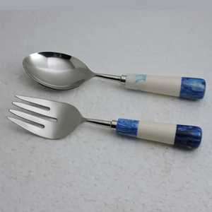 <b>Salad</b> Servers Set Metal Fork Spoon With Green White Resin Handles <b>Salad</b> <b>Tools</b> from India Available at Low Price - Product Image 1