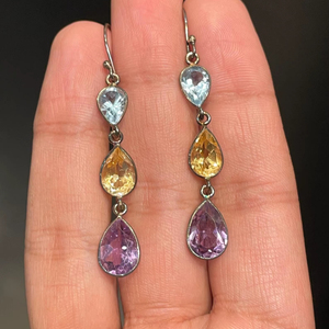 Citrine Blue Topaz Amethyst Earrings Sterling Silver Earrings Women Jewelry Handmade Earrings <b>Gift</b> <b>For</b> <b>Her</b> Elegant Fashion - Product Image 1