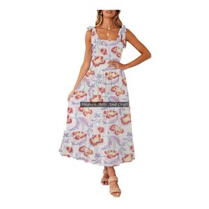 Robe d'été en coton à fines bretelles style bohème pour femme, sans manches, grande taille, pour festival, vacances, plage, style indien - Product Image 5