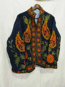 Floral Embroidered Mandarin Collar Wool Jacket Full Sleeve <b>Winter</b> Women's <b>Coat</b> Handmade <b>Thick</b> Open Stitch Design - Product Image 3