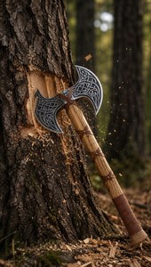 Hache Viking artisanale gravée, en acier à haute teneur en carbone, manche en bois, revêtement en cuir - Outil de camping, cadeau personnalisé, garantie 3 ans - Product Image 4