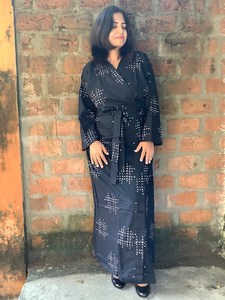 Factory Direct Women's Boho Wedding Dress Sexy <b>Wrap</b> Long Summer Beach Kimono Wide Sleeve Sequin Back Cut Plus Size Tie Included - Product Image 2