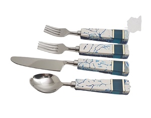 Ensemble de couverts écologiques avec manche en résine, acier inoxydable, 5 pièces, cuillère, couteau à fromage, fourchette, ustensiles de cuisine, utilisation des couverts - Product Image 1