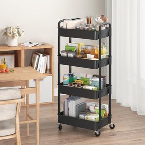 Carrello Portaoggetti a 4 Ripiani in Plastica con Maniglia, Trolley Multifunzionale per Ufficio, Casa e Cucina, Contenitore Mobile - Product Image 3
