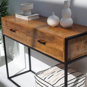 Table console en bois Vandana Sierra Neo avec deux tiroirs, design moderne en bois massif - Product Image 2