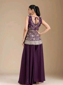 Shivam Hub Blue Floral Sharara Suit <b>Women</b> Loose Fit Cotton Quick Dry Elegant All Seasons <b>Kurta</b> Palazzo Embroidered Ethnic Outfit - Product Image 4