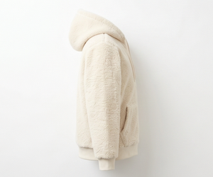Veste à capuche en sherpa crème pour homme, fermeture éclair, vêtement d'hiver décontracté, doublure en sherpa épaisse, coupe classique - Product Image 4