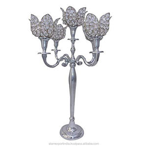 Candélabre 5 bougies avec perles de cristal complètes Hôtel et entrée de mariage Décoratif Grand candélabre fait main pour la décoration - Product Image 2