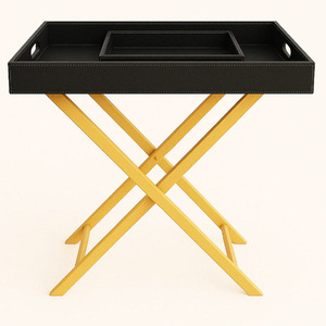 Bandeja Plegable de Cuero PU con Soporte Metálico, Bandeja de Servicio de Cuero Rosa - Product Image 1