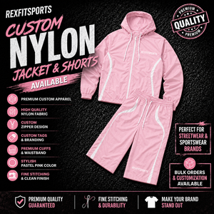 REXFIT SPORTS 2026 Custom <b>Women</b> Pink Nylon Tracksuit Set Hooded Windbreaker Jacket and <b>Long</b> <b>Shorts</b> Private Label Sportswear - Product Image 1