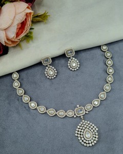Radiant And Pear Cut Stone Kundan Necklace <b>Set</b> With Matching Earrings Antique Gold Plated Ethnic Wear <b>Jewellery</b> <b>Set</b> Manufacturer - Product Image 3