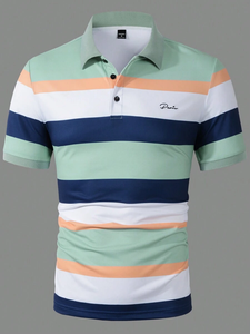 <b>Men's</b> Simple Casual <b>Striped</b> Print Front Button <b>T</b> <b>Shirt</b> - Product Image 3