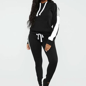 Women <b>Hooded</b> Tracksuit Set Solid Color Sweatshirt Pants Casual Jogging Suit Full Sleeve Drawstring Design Spandex Cotton Fabric - Product Image 5