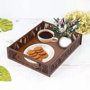 Decorative Wooden Serving Tray with Cutout Design Rectangular Snack Tray for Kitchen Dining <b>Coffee</b> <b>Table</b> Home Decor - Product Image 1