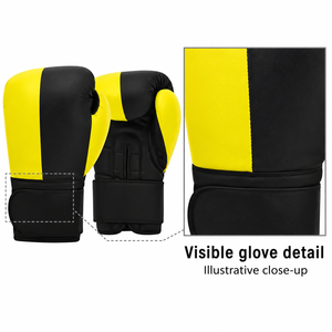 Guantes de Boxeo Unisex de PVC con Cierre de Muñeca, Color Amarillo y Negro, Hechos en Pakistán - Product Image 3