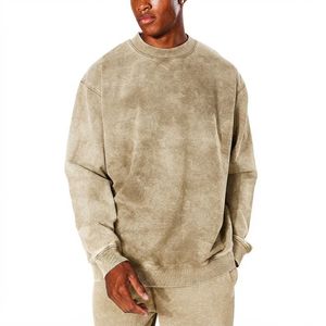 Sudadera de cuello redondo extragrande para hombre, de color liso, tejido de felpa francesa lavada, manga larga, informal, para otoño. - Product Image 6