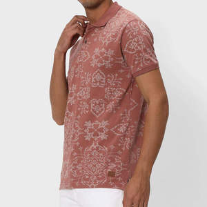 Polo pour homme à imprimé carreaux mandala et rayures diagonales 2026, coupe ajustée, manches courtes, style smart-casual, rose poudré et bordeaux - Product Image 2