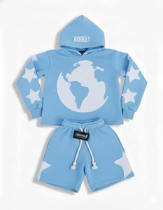 Sudadera con capucha y pantalón corto de chándal de alta calidad con logo aplicado con efecto desgastado, para hombre y mujer, en varios colores, 450 g/m². - Product Image 6