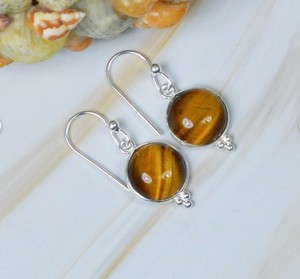 Wholesale Natural Tiger Eye Triple Stone <b>Earrings</b> 925 Sterling <b>Silver</b> Handmade Round Faceted Tiger Eye Drop <b>Dangle</b> <b>Earrings</b> - Product Image 2